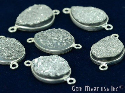 Titanium Druzy 12x16mm Pears Silver Double Bail Gemstone Connector
