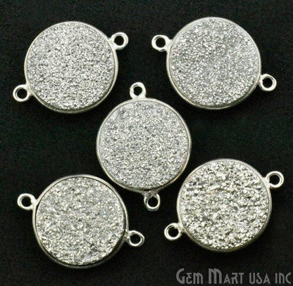 Natural Titanium Druzy 14mm Round Silver Double Bail Gemstone Connector