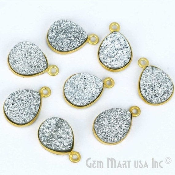 Titanium Druzy 10x12mm Pears Gold Plated Bail Gemstone Connector (Pick Color, Bail, Plating) - GemMartUSA