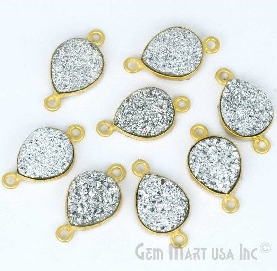 Titanium Druzy 10x12mm Pears Gold Plated Bail Gemstone Connector (Pick Color, Bail, Plating) - GemMartUSA