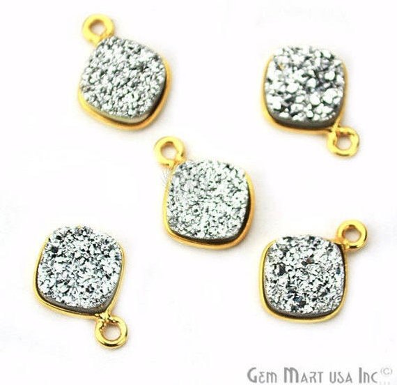 Titanium Druzy 8mm Cushion Bezel Gemstone Connector (Pick Bail,Plating) - GemMartUSA