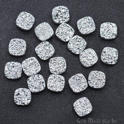 Silver Druzy, Druzy Cabochon, 8mm Cushion Shaped Druzy, Cabochon, Loose Druzy Stone (SZ-80036) - GemmartUSA
