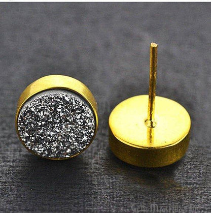 Round Shape 10mm Gold Plated Druzy Stud Earrings 1 Pair (Pick your Gemstone) - GemMartUSA