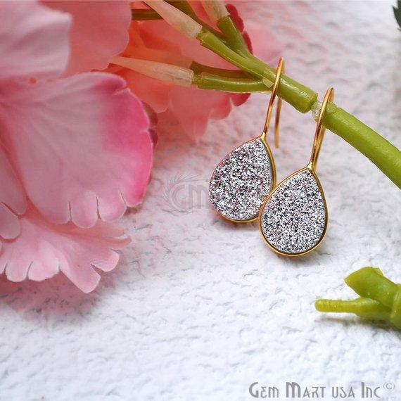 Pear Shape 17x13mm Gold Plated Druzy Hook Earrings (Pick your Gemstone) (90203-2) - GemMartUSA