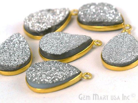 Titanium Druzy 13x18mm Pears Gold Single Bail Bezel Gemstone Connector