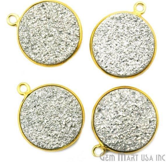 Natural Titanium Druzy 14mm Round Gold Single Bail Gemstone Connector