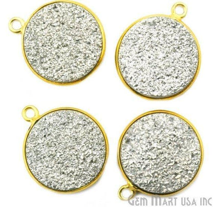 Natural Titanium Druzy 14mm Round Gold Single Bail Gemstone Connector