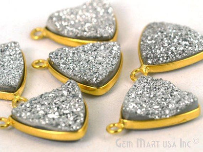 Natural Titanium Druzy 14mm Trillion Gold Plated Single Bail Bezel Gemstone Connector