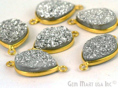 Titanium Druzy 12x16mm Pears Gold Double Bail Gemstone Connector
