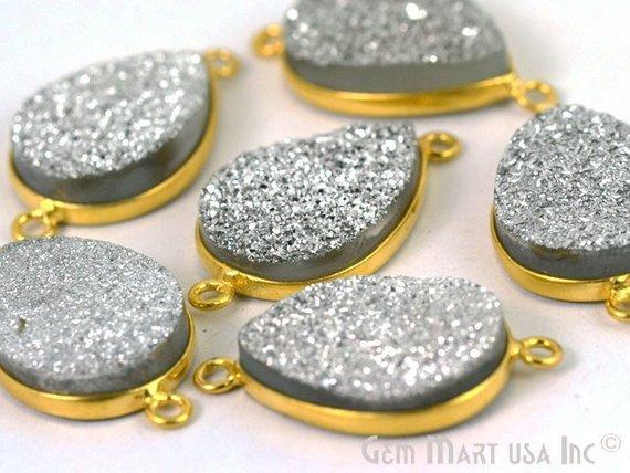 Titanium Druzy 13x18mm Pears Gold Double Bail Bezel Gemstone Connector