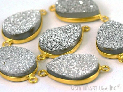 Titanium Druzy 13x18mm Pears Gold Double Bail Bezel Gemstone Connector
