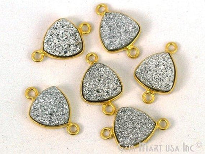 Natural Titanium Druzy 10mm Trillion Gold Double Bail Gemstone Connector