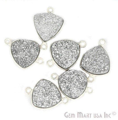 Natural Titanium Druzy 12mm Trillion Silver Plated Double Bail Gemstone Connector