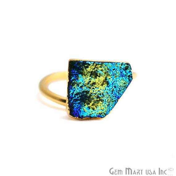 Gold Electroplated Titanium Druzy Adjustable Statement Band Ring (TDRG) - GemMartUSA