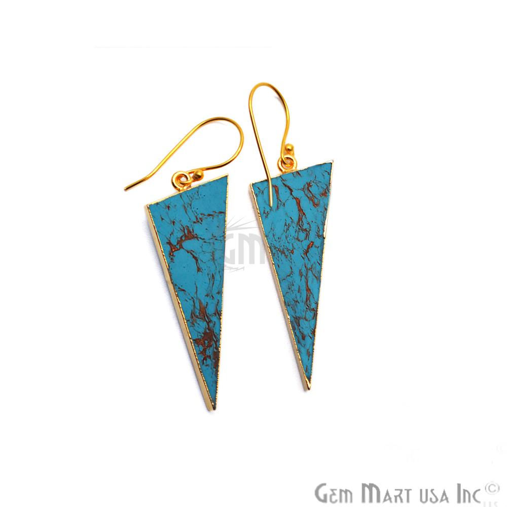 Triangle Shape 42x16mm Gold Plated Sediment Jasper Hook Earrings 1Pair (Pick your Gemstone) - GemMartUSA