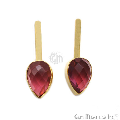 Pear Shape 9x27mm Gold Plated Gemstone Dangle Stud Earrings (Pick your Gemstone) (90174-1) - GemMartUSA