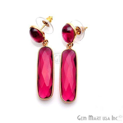 Rectangle and Round Shape 46x10mm Gold Plated Gemstone Dangle Studs (Pick your Gemstone) (90230-1) - GemMartUSA