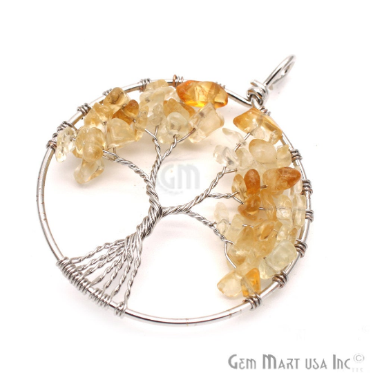 Citrine Tree Of Life 50mm Silver Wire Wrapped Pendant - GemMartUSA