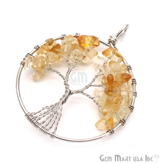 Citrine Tree Of Life 50mm Silver Wire Wrapped Pendant - GemMartUSA