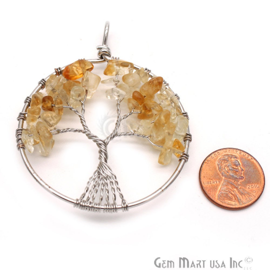 Citrine Tree Of Life 50mm Silver Wire Wrapped Pendant - GemMartUSA