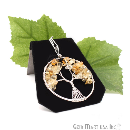 Citrine Tree Of Life 50mm Silver Wire Wrapped Pendant - GemMartUSA