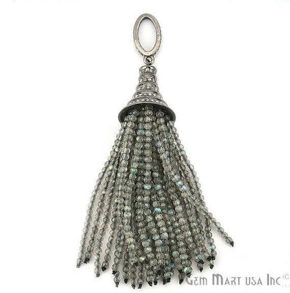 Black Plated Diamond Cap Tassel Dangle Pendant (TP) - GemMartUSA