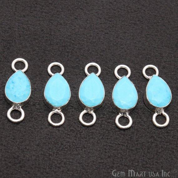 Pear 8x12mm Gemstone Silver Bezel Double Big Bail Connector