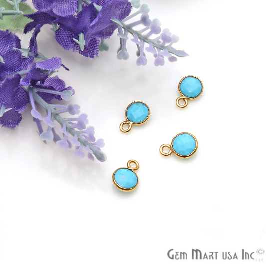 Turquoise 6mm Round Gold Plated Single Bail Gemstone Connector