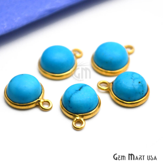 Round Shape 8mm Single Bail Gold Bezel Gemstone Cabochon Connector