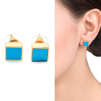Square Shape Studs, 8mm Gold Plated Gemstone Studs Earring 1pc Choose Your Gemstone (90022-1) - GemMartUSA