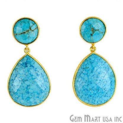 Pear and Round Shape 21x46mm Gold Plated Gemstone Dangle Studs (Pick your Gemstone) (90014-1) - GemMartUSA