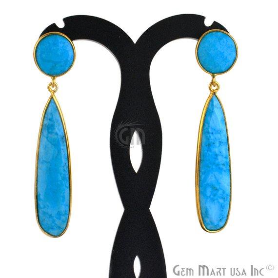 Pear and Round Shape 43x28mm Gold Plated Gemstone Dangle Studs (Pick your Gemstone) (90015-1) - GemMartUSA