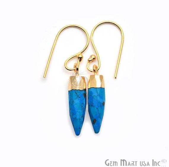 Pencil Shape 24x6mm Gold Plated Gemstone Dangle Hook Earring Choose Your Style (90154-1) - GemMartUSA