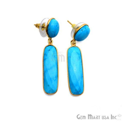 Rectangle and Round Shape 46x10mm Gold Plated Gemstone Dangle Studs (Pick your Gemstone) (90230-1) - GemMartUSA