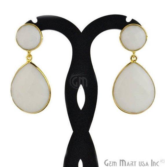 Pear and Round Shape 21x46mm Gold Plated Gemstone Dangle Studs (Pick your Gemstone) (90014-1) - GemMartUSA