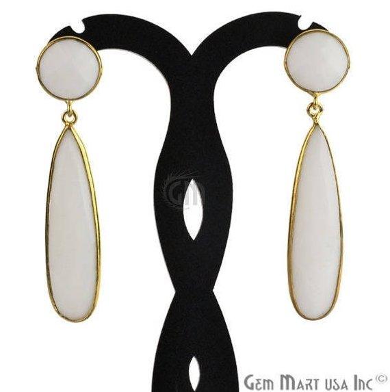 Pear and Round Shape 43x28mm Gold Plated Gemstone Dangle Studs (Pick your Gemstone) (90015-1) - GemMartUSA