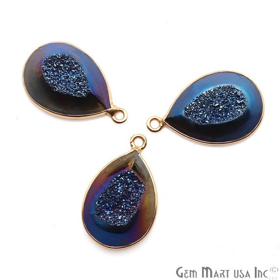 Window Druzy 13x18mm Pears Bezel Cave Druzy Connector (Pick Color, Bail, Plating) - GemMartUSA