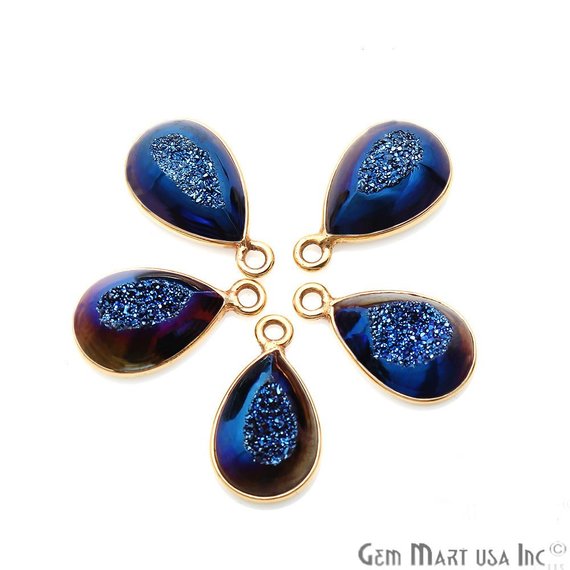 Window Druzy 8x12mm Pears Bezel Cave Druzy Connector (Pick Color, Bail, Plating) - GemMartUSA