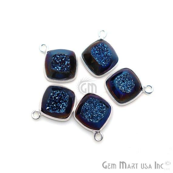 Window Druzy 10mm Cushion Shape Bezel Cave Druzy Gemstone Connector (Pick Your Color, Bail, Plating) - GemMartUSA