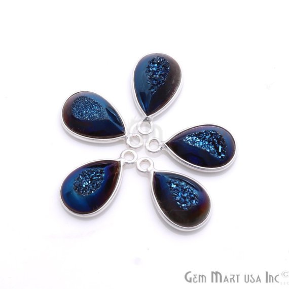 Window Druzy 8x12mm Pears Bezel Cave Druzy Connector (Pick Color, Bail, Plating) - GemMartUSA