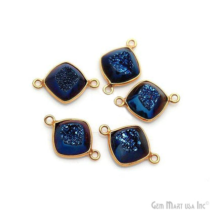 Window Druzy 10mm Cushion Shape Bezel Cave Druzy Gemstone Connector (Pick Your Color, Bail, Plating)