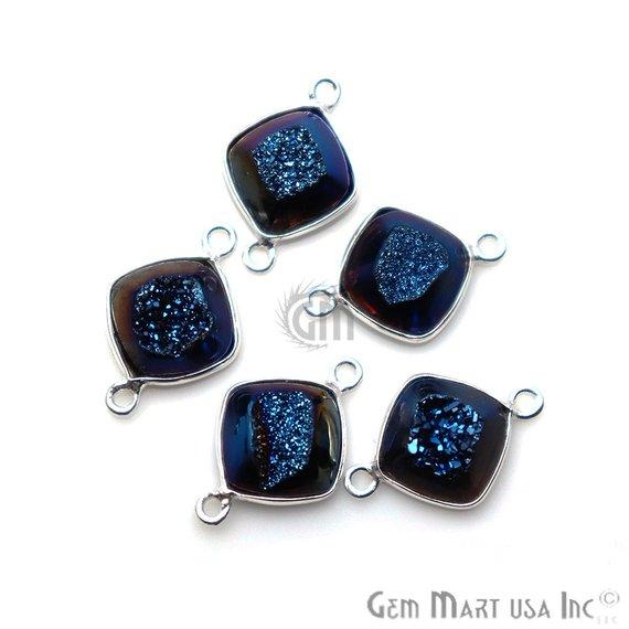 Window Druzy 10mm Cushion Shape Bezel Cave Druzy Gemstone Connector (Pick Your Color, Bail, Plating) - GemMartUSA