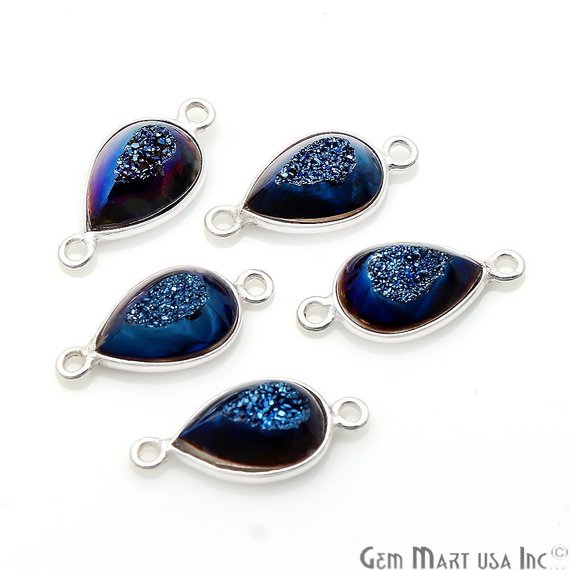 Window Druzy 8x12mm Pears Bezel Cave Druzy Connector (Pick Color, Bail, Plating) - GemMartUSA