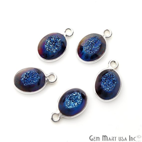 Window Druzy 7x9mm Oval Bezel Cave Druzy Gemstone Connector (Pick Your Color, Bail, or Plating) - GemMartUSA