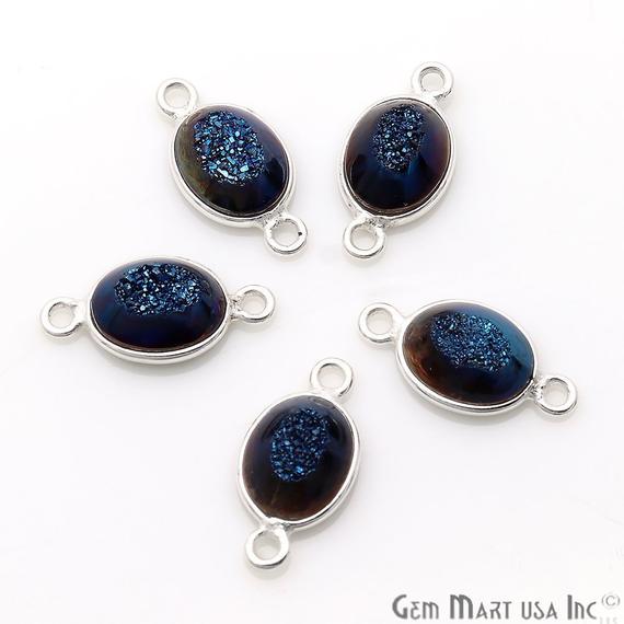 Window Druzy 7x9mm Oval Bezel Cave Druzy Gemstone Connector (Pick Your Color, Bail, or Plating) - GemMartUSA