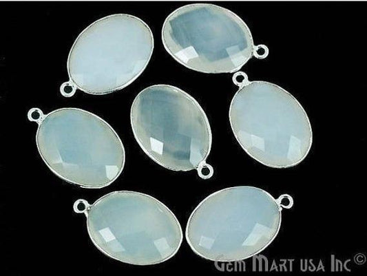 Clearance Sale White Chalcedony 15x20mm Oval Silver Plated Gemstone Connector