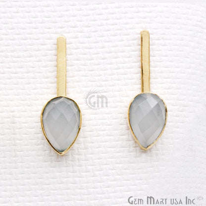 Pear Shape 9x27mm Gold Plated Gemstone Dangle Stud Earrings (Pick your Gemstone) (90174-1) - GemMartUSA