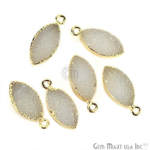 Gold Electroplated Druzy 8x16mm Marquise Single Bail Druzy Connector (Pick Color) - GemMartUSA