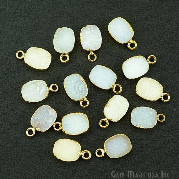 Gold Electroplated Druzy 8x10mm Octagon Shape Druzy Gemstone Connector (Pick Your Color, Bail) - GemMartUSA