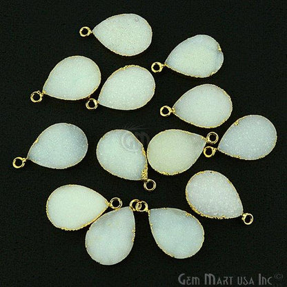 Gold Electroplated 13x18mm Pears Single Bail Druzy Gemstone Connector